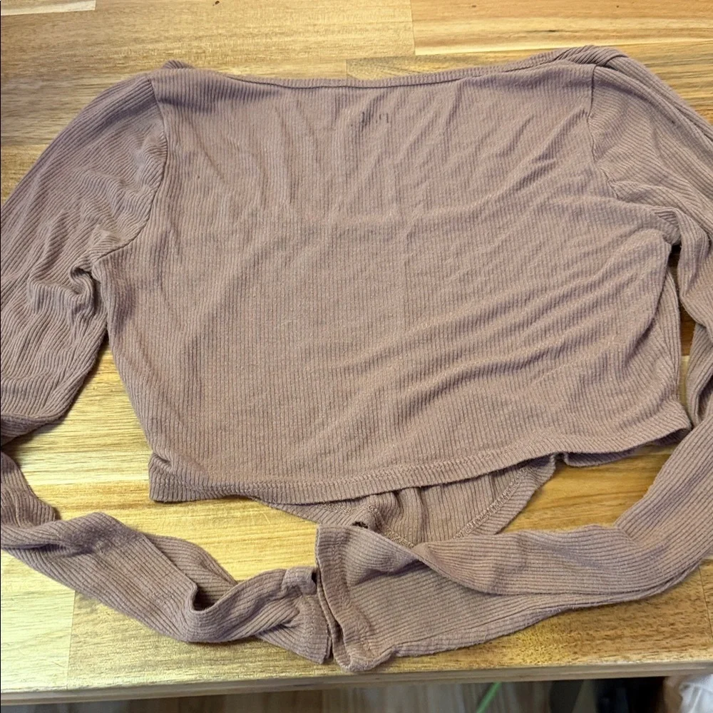 PAC Sun long sleeve ribbed crop shirt brown Womens XSmall - Picture 4 of 4